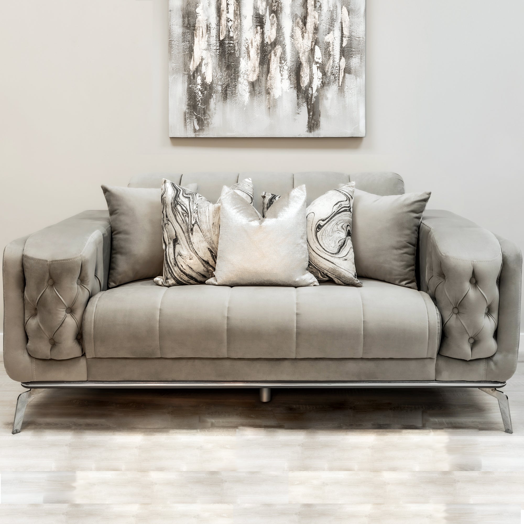 Holly Chunky Ribbed Sofa Greige Velvet 2 Seater