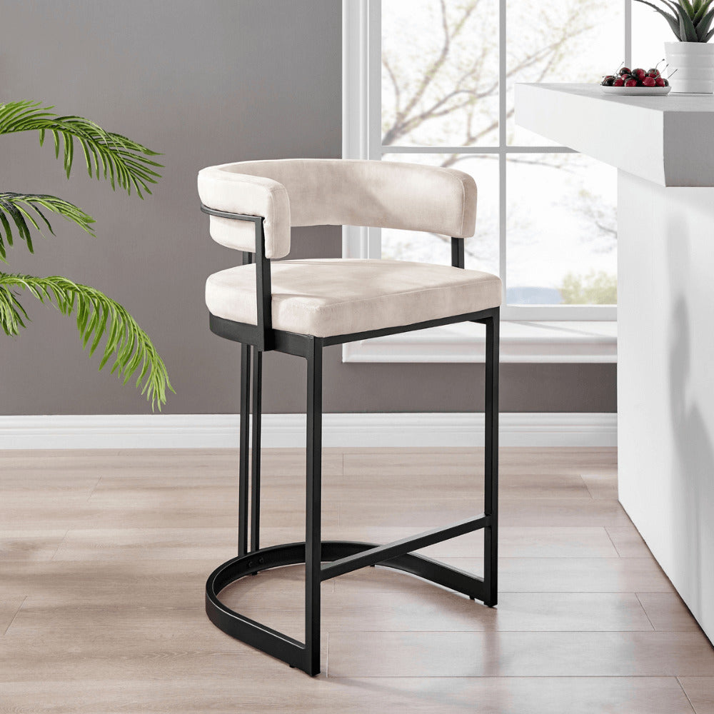 Mia Curved Cream Velvet Counter Stool