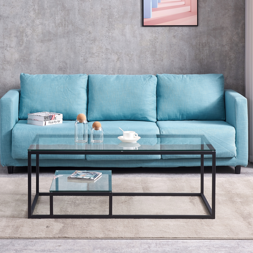 Enzo Clear Glass Coffee Table With Matte Black Frame