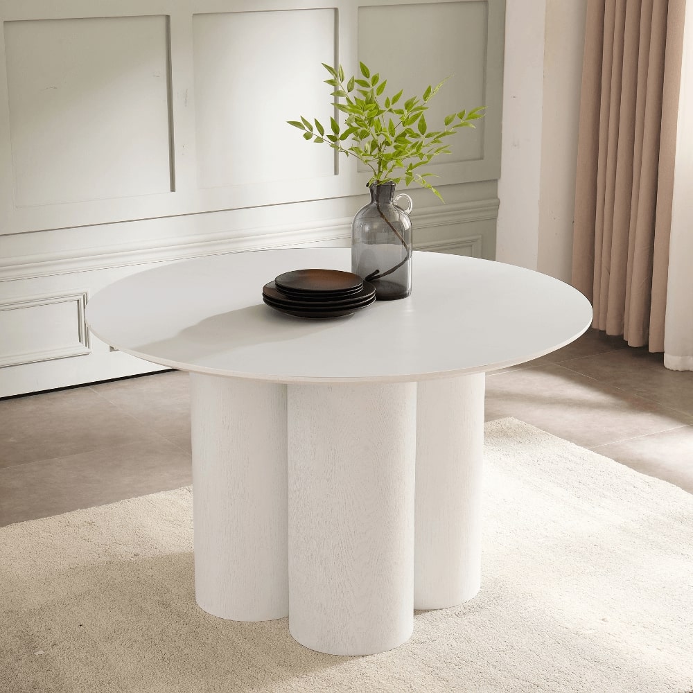 Marco White Round Wooden Dining Set With 4 Maria Chairs