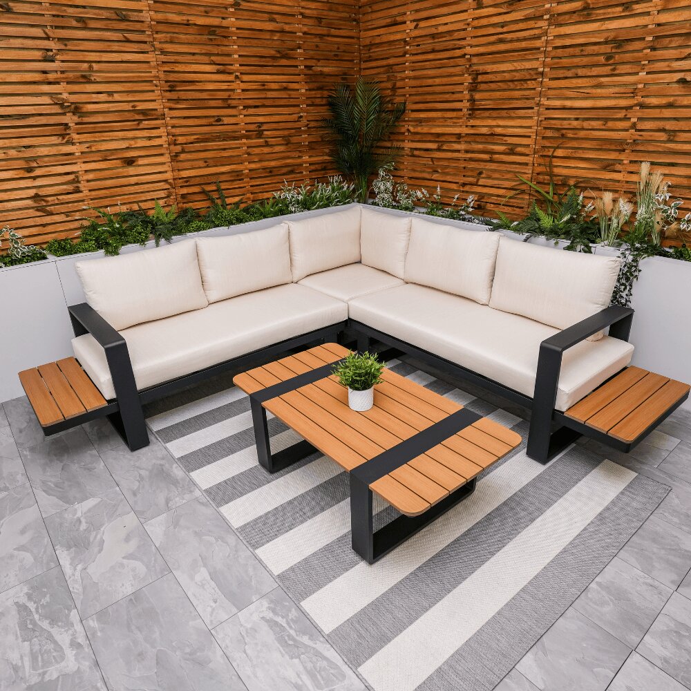 Miami Cream Aluminium 5 Seater Corner Sofa Garden Set
