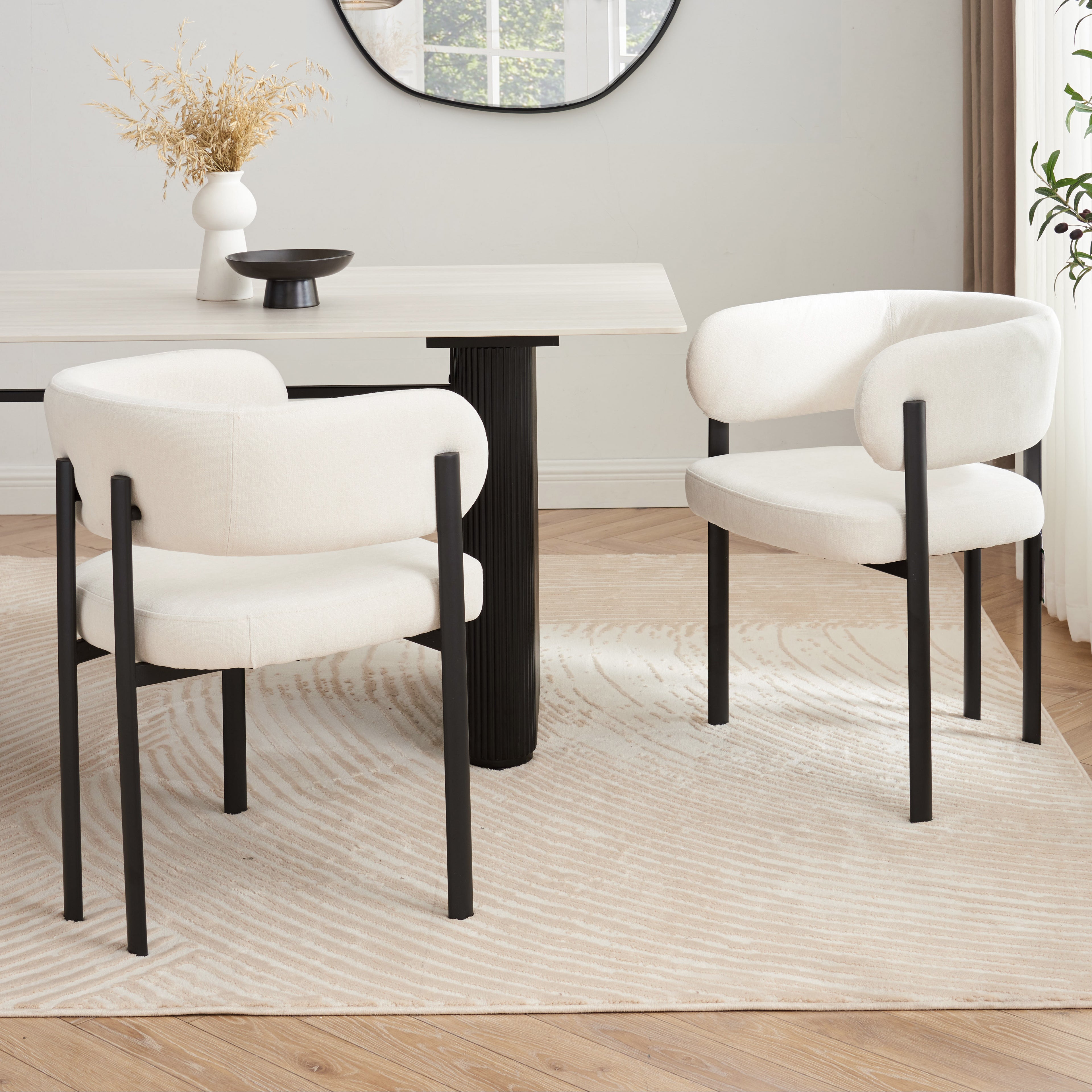 Elle Curved Ivory Linen Dining Chair