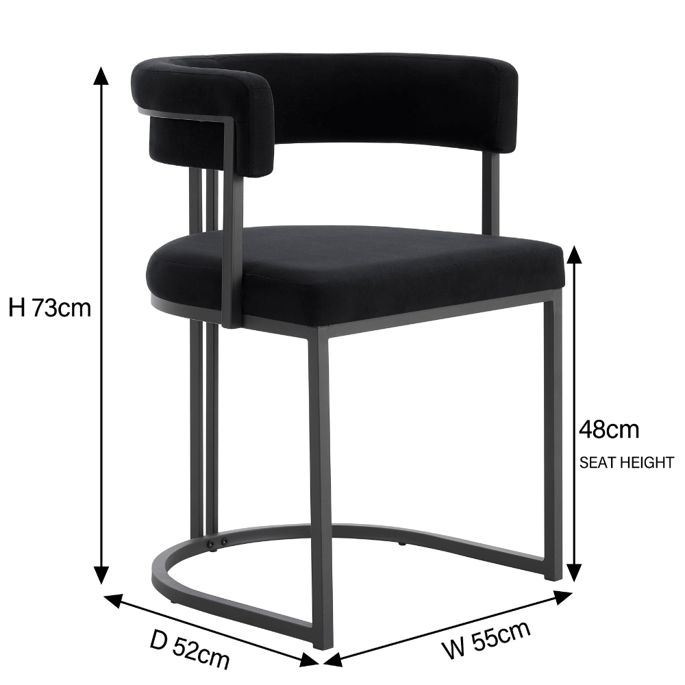Mia Curved Black Velvet Dining Chair
