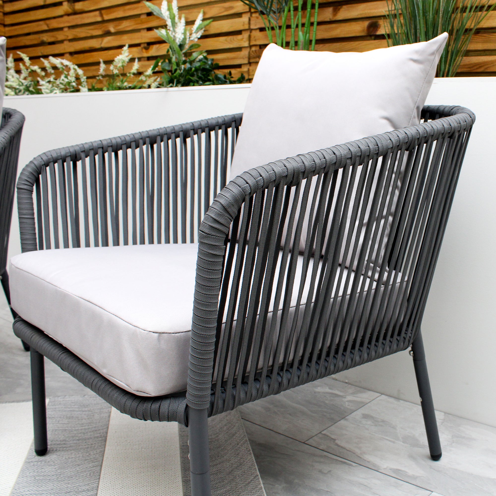 Turin Grey 5 Seater Weave Rope Aluminium Garden Sofa and Coffee Table Set