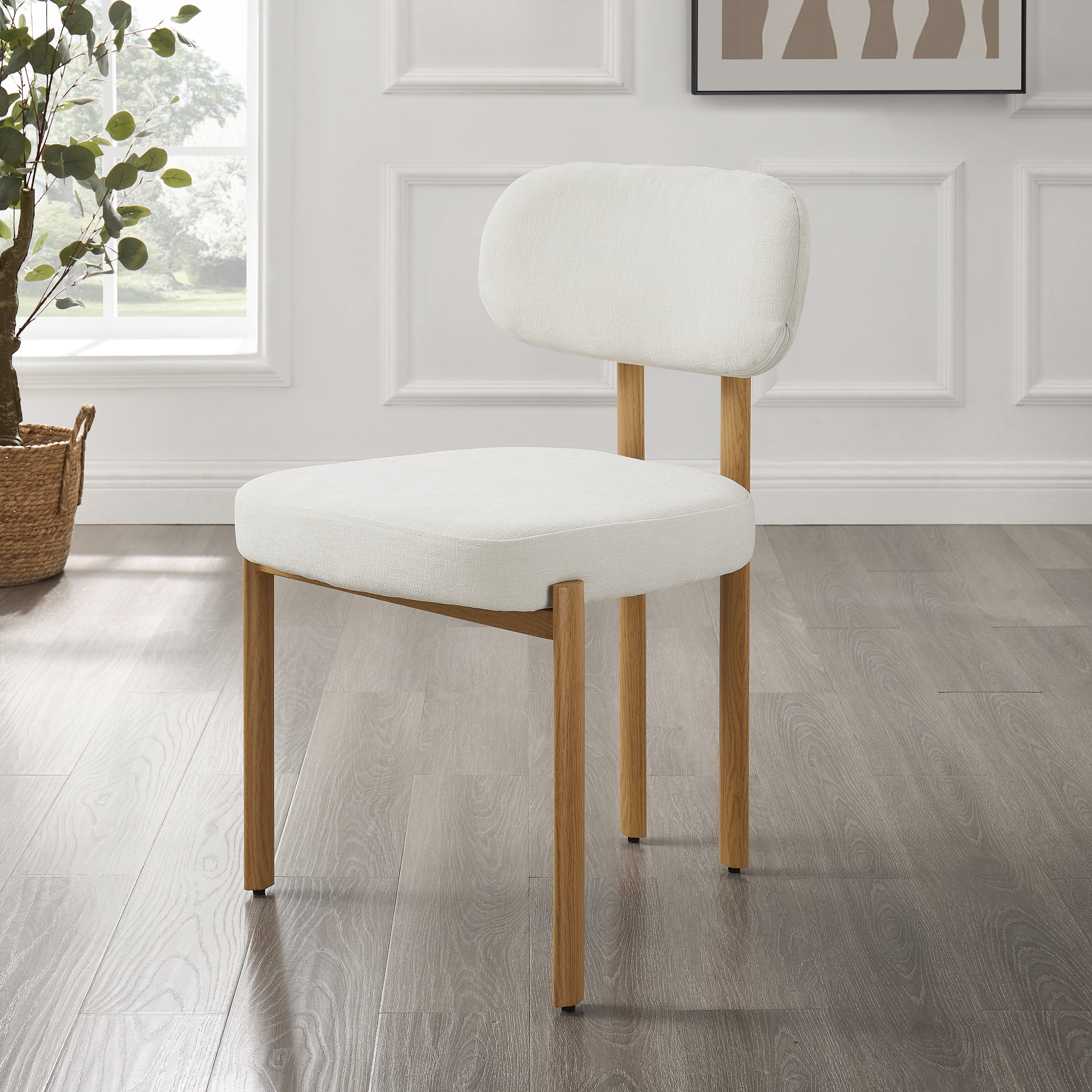 Kiah Ivory Linen Dining Chair With Natural Oak Effect Frame