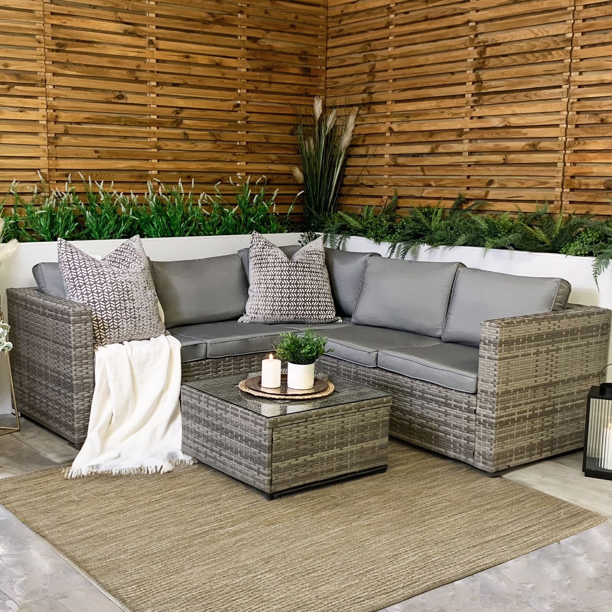 Sydney Grey Rattan Garden Corner Sofa Set with Ice Bucket