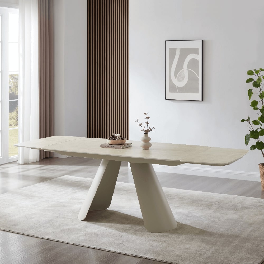 Petra Cream Travertine Ceramic Dining Set With 4 Mia Gold Chairs