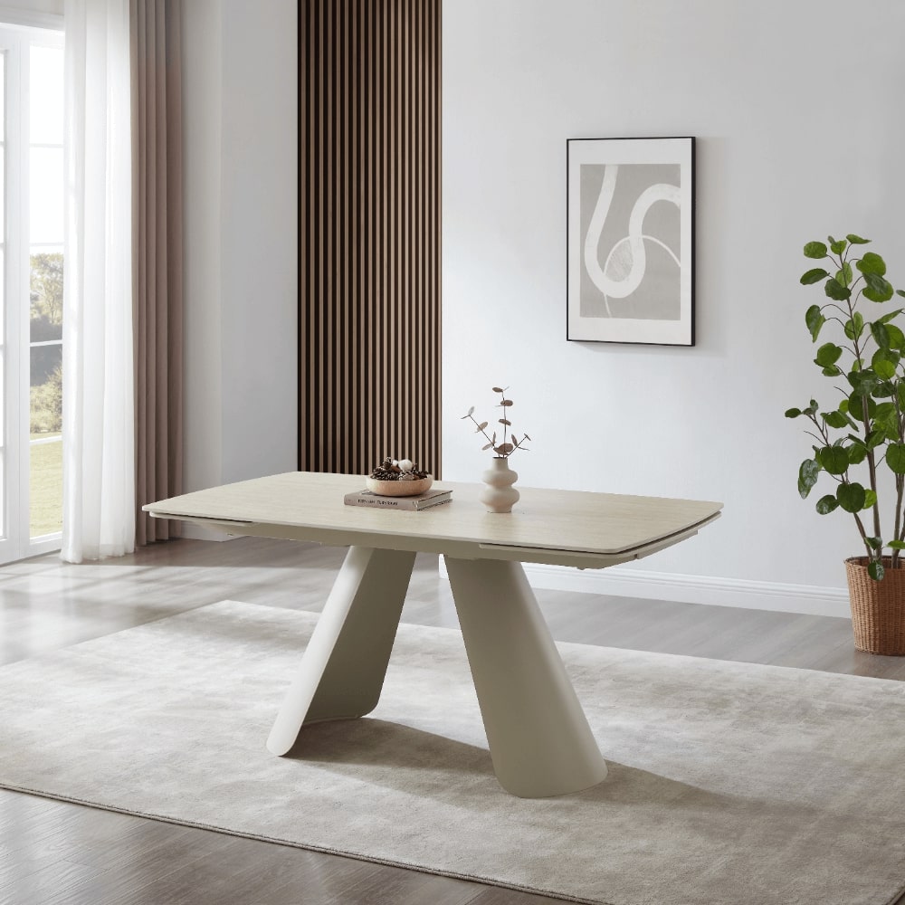 Petra Cream Travertine Ceramic Dining Set With 4 Mia Gold Chairs