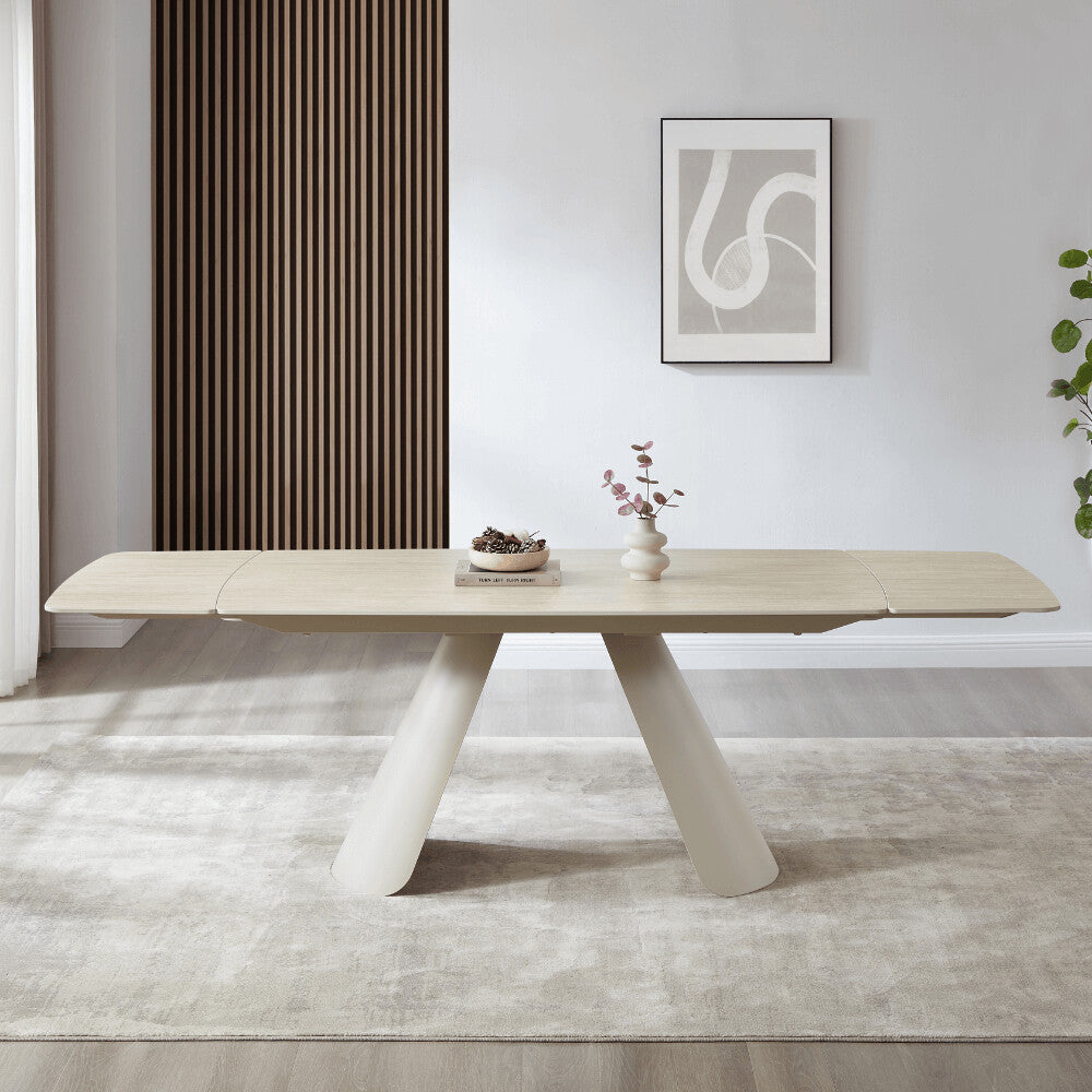 Petra Cream Travertine Ceramic Dining Set With 4 Mia Gold Chairs