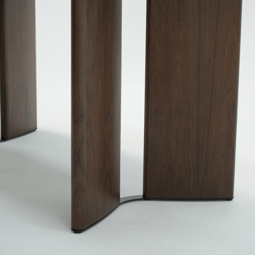 Viera Walnut Wood and Cream Travertine Ceramic Dining Table