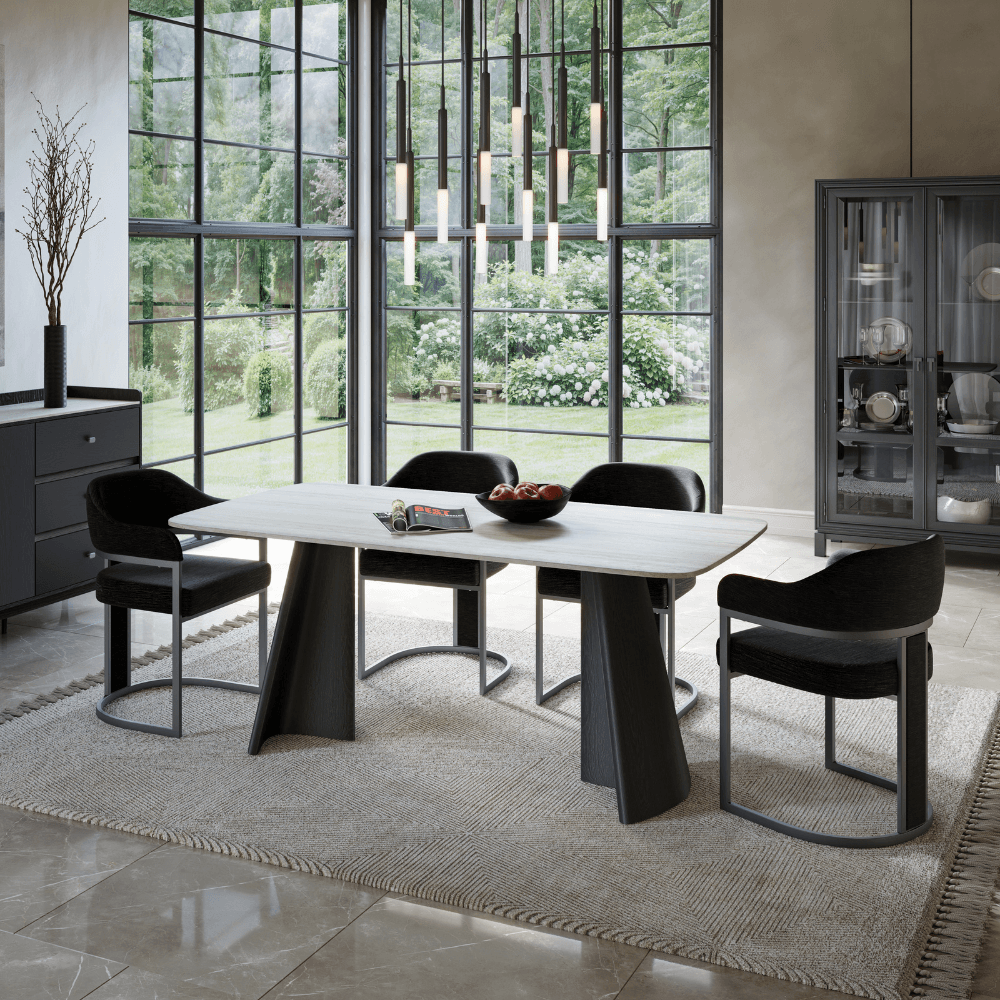 Camilla Curved Black Chenille Dining Chair