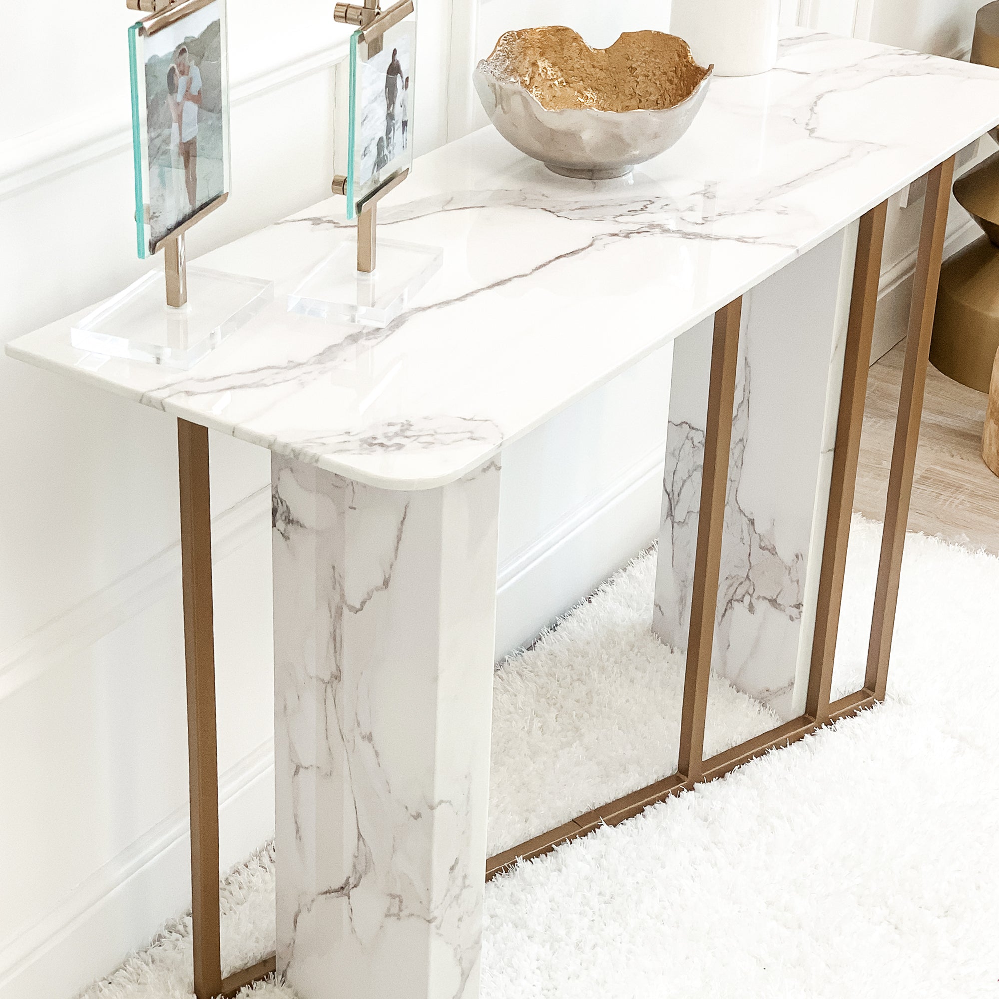 White and Gold Faux Marble Effect Console Table EX DISPLAY