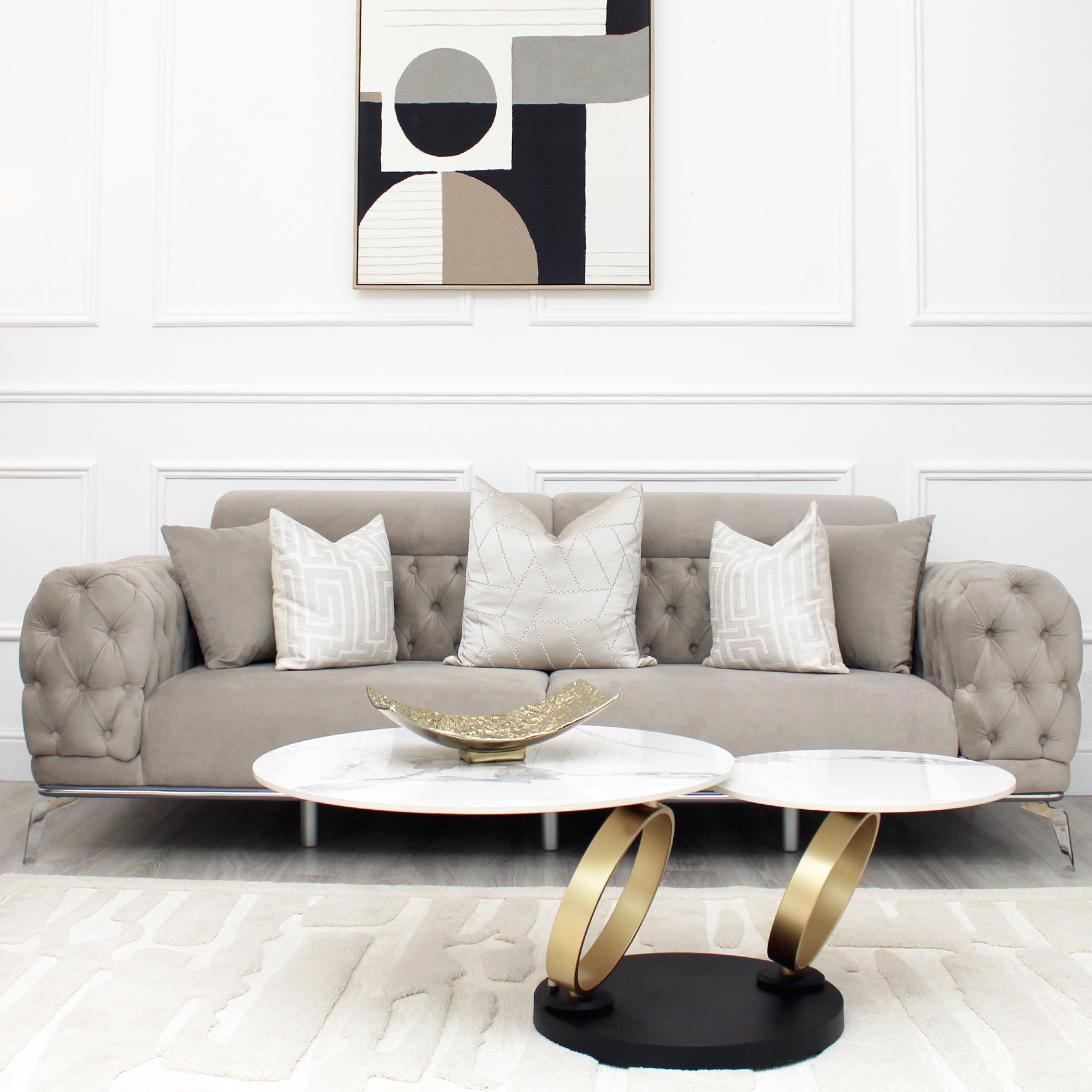 Yasmin Light Grey Velvet 3 Seater Sofa With Silver Legs